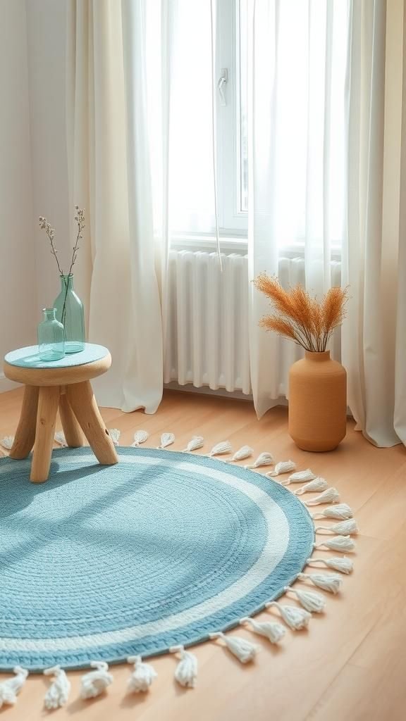Coastal Blues Pompom Rug With Tidal Layers