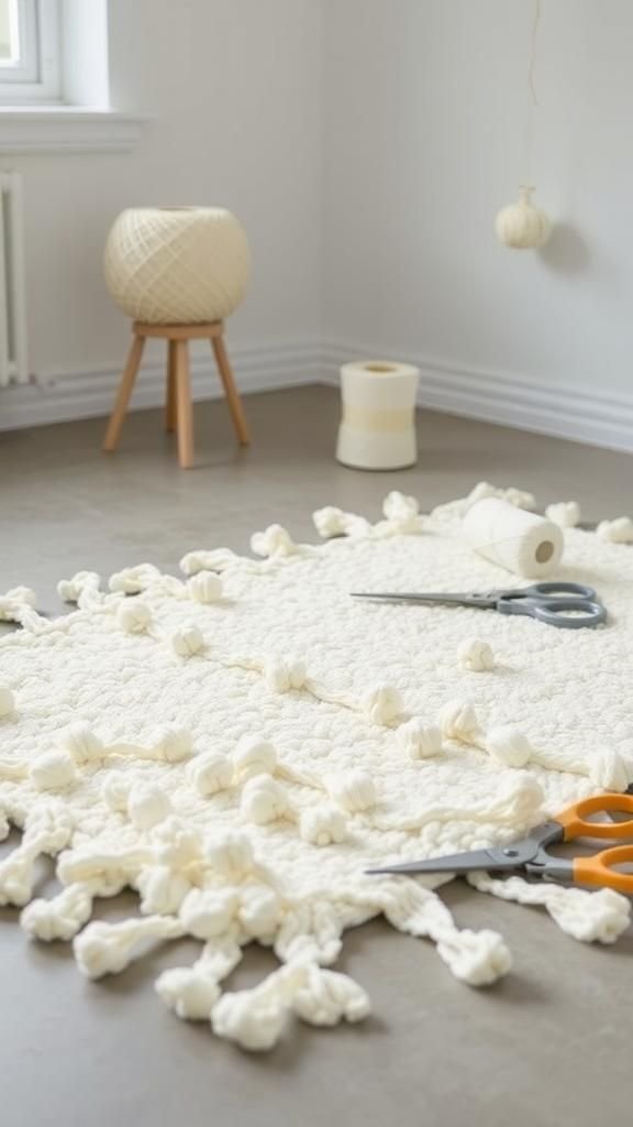 Minimalist Monochrome Pompom Rug For Calm Spaces