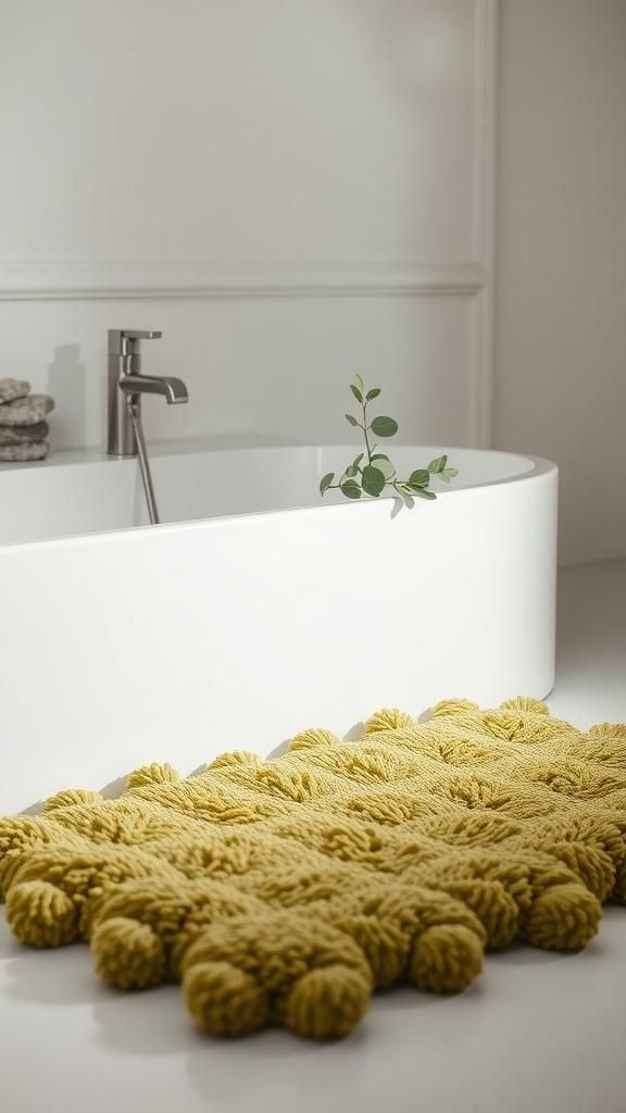 Mossy Green Pompom Bath Mat With Spa Vibe