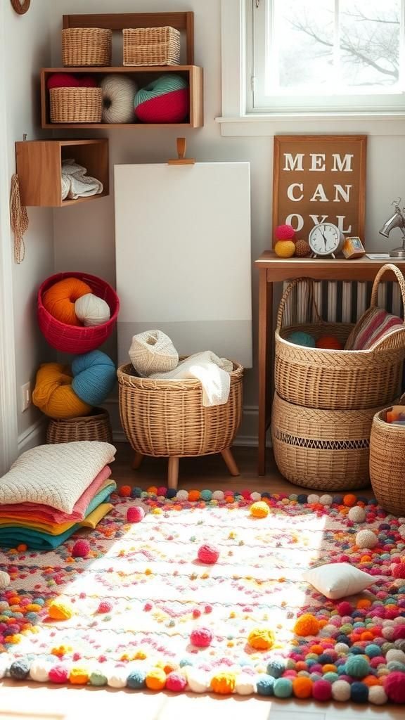 Scrappy Stash Pompom Rug From Leftover Yarns