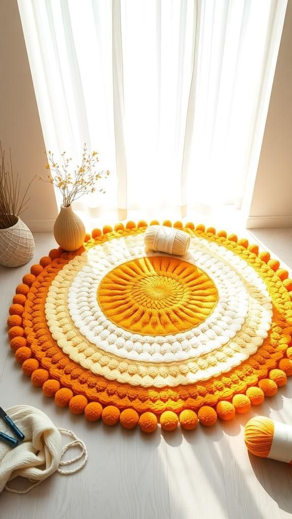 Sunburst Pompom Rug With Mixed Sizes