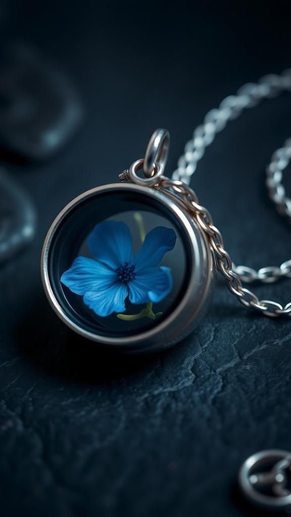 Moonlit Silver Locket With Blue Cornflower