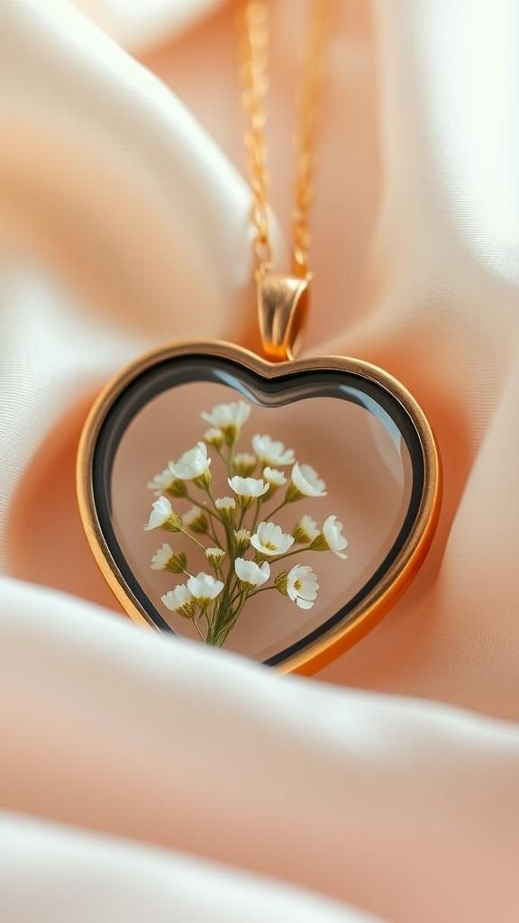 Tiny Heart Locket With Baby’s Breath Sprig