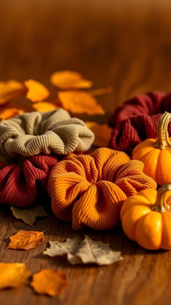 Corduroy Autumn Texture Ridge-Stripe Scrunchie