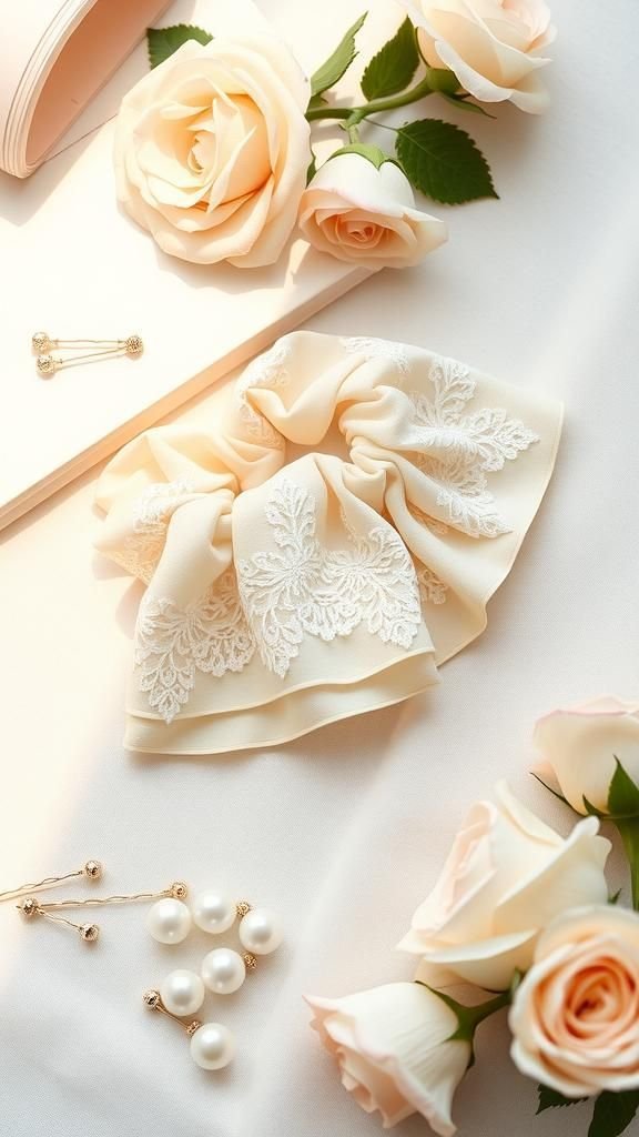 Lace Overlay Ivory Bridal Keepsake Scrunchie