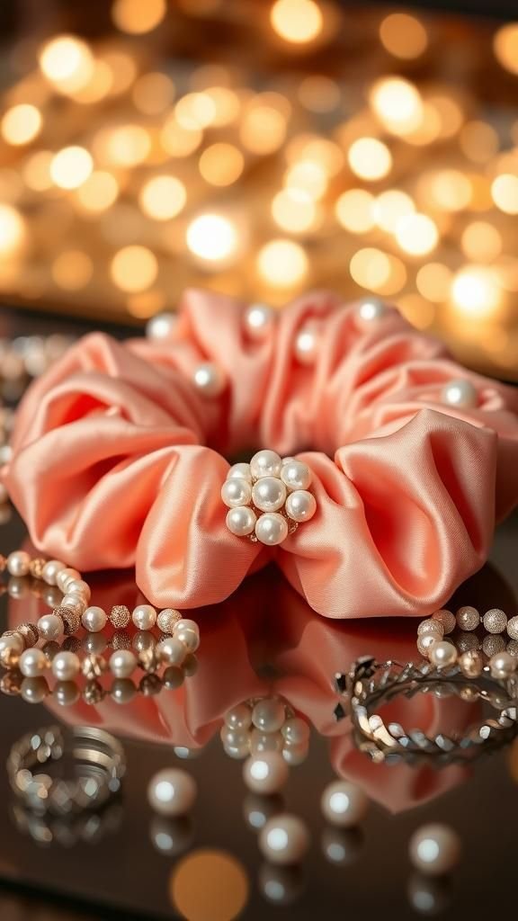 Pearl-Studded Evening Party Glam Scrunchie