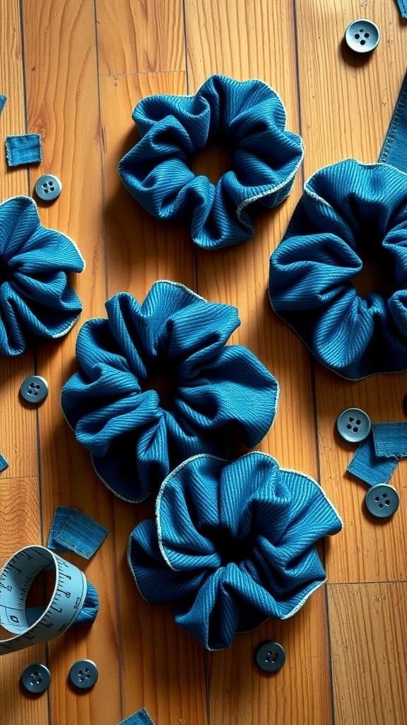 Upcycled Denim Hem And Contrast Topstitch Scrunchie