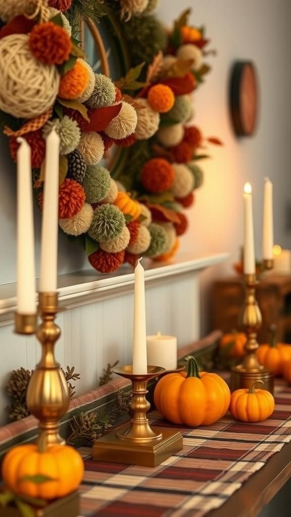Autumn Pom Garland With Felt Leaf Layers