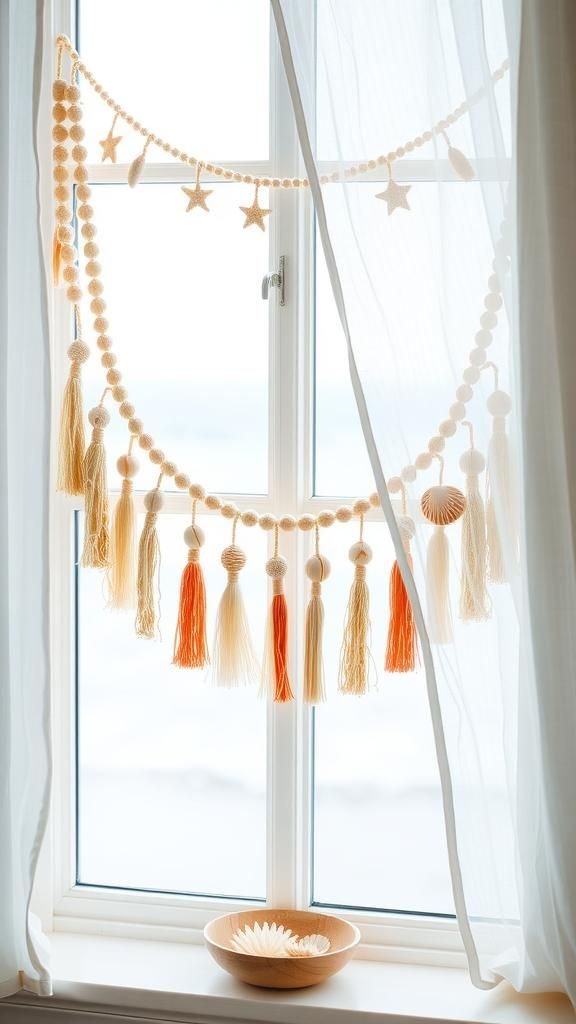 Coastal Blues Tassel Strand With Tiny Shells