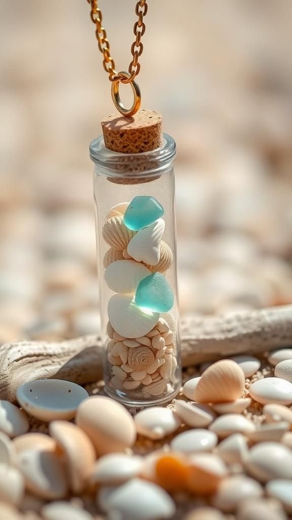 Beach Sand And Tiny Shell Vial Pendant