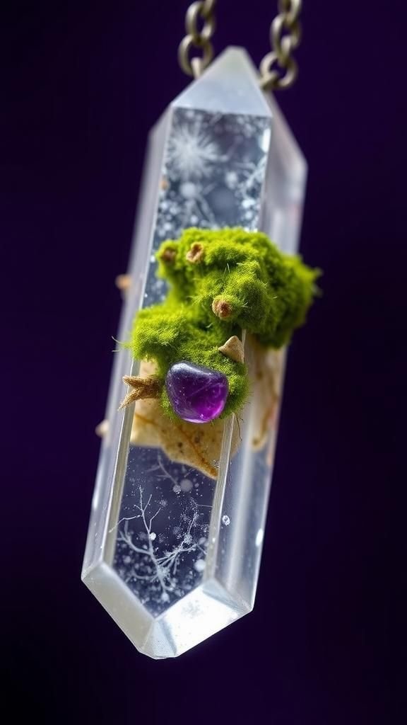 Crystal Point Terrarium Necklace With Amethyst