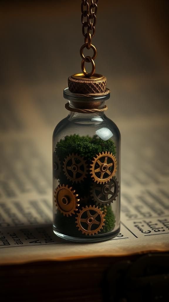 Steampunk Gear Garden In Antique Vial