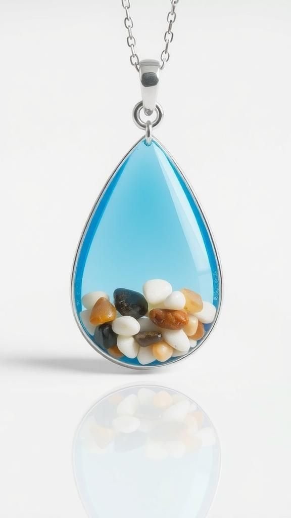 Tiny Aquarium Pebblescape Blue Resin Pendant