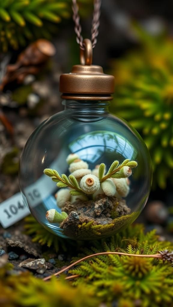 Woodland Fern And Lichen Globe Necklace