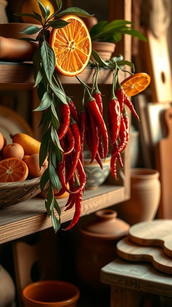 Citrus And Bay Garland With Dried Chili Pops