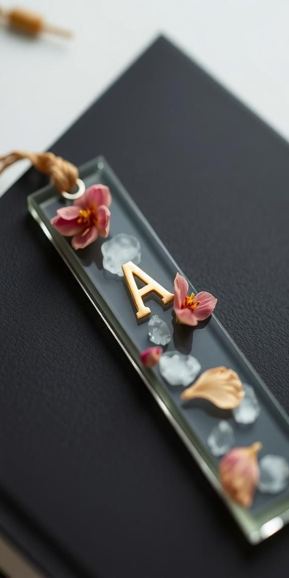 Embedded Letter Initial And Flower Accent Resin Bookmark
