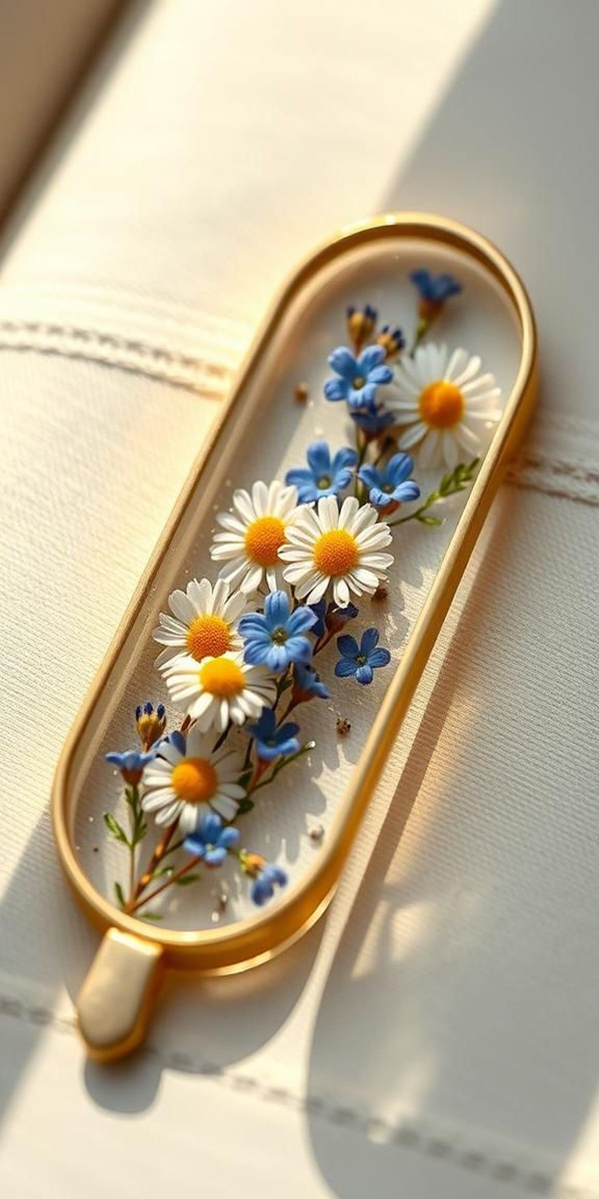 Pressed Wildflower Resin Bookmark With Gold Leaf Edge