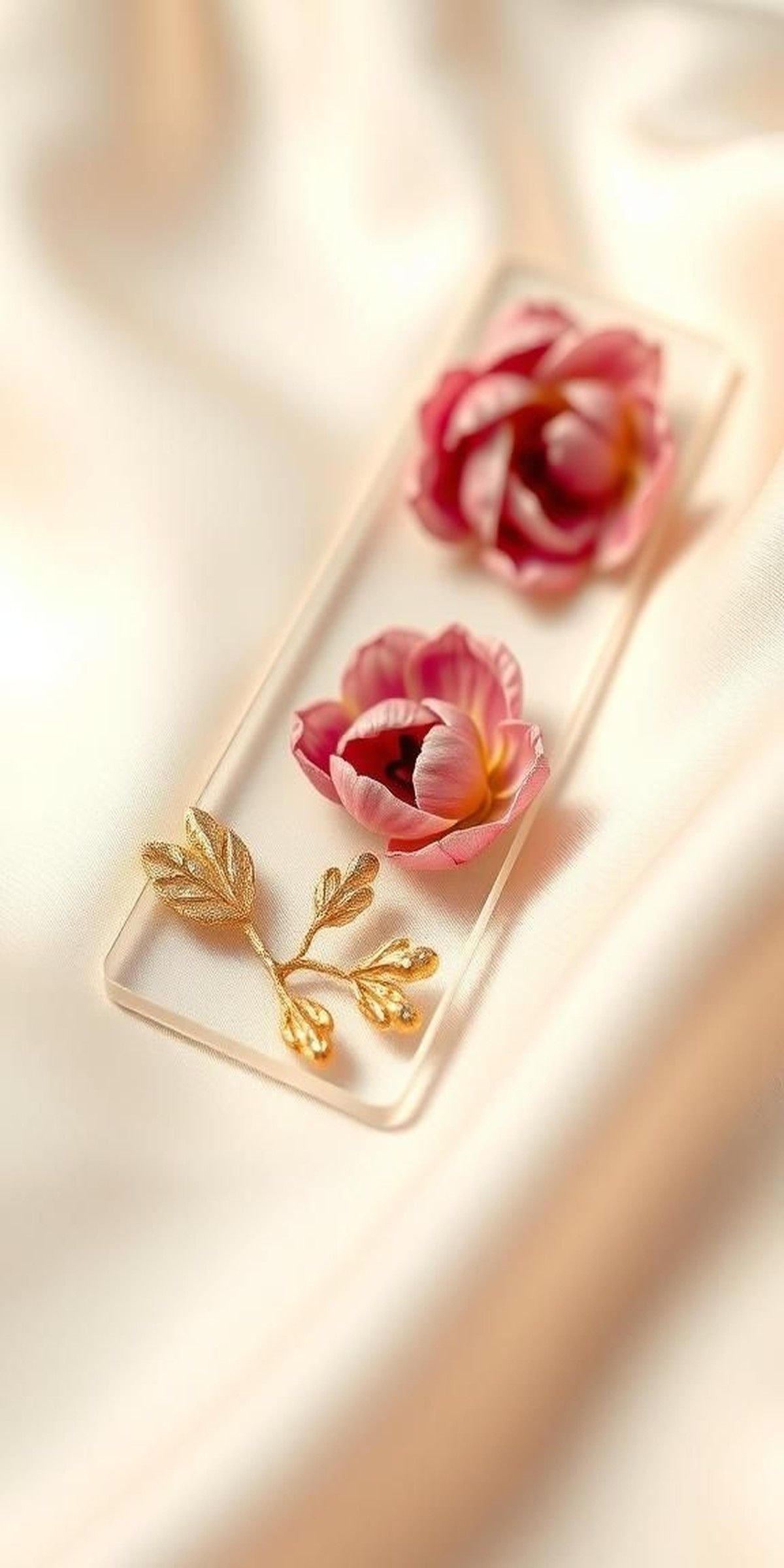 Transparent Resin Strip With Gold Foil Petal Highlights