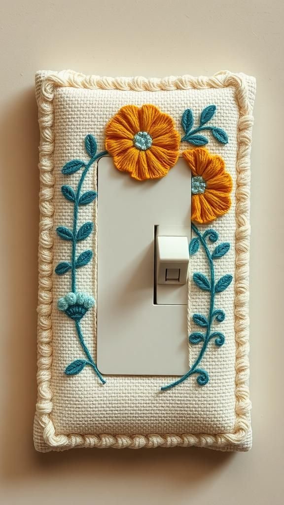 Hand-Embroidered Canvas Panel Switch Plate Cover