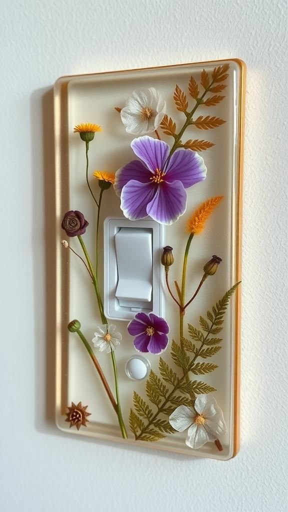 Pressed Flower Resin Switch Plate With Botanicals