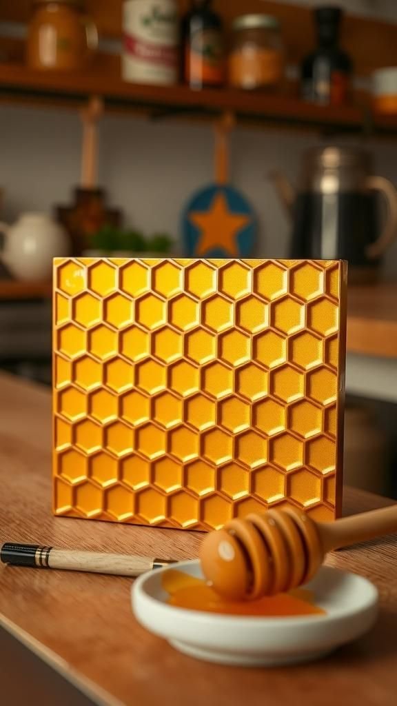 Honeycomb Hex Pattern Golden Foil Trivet Tile