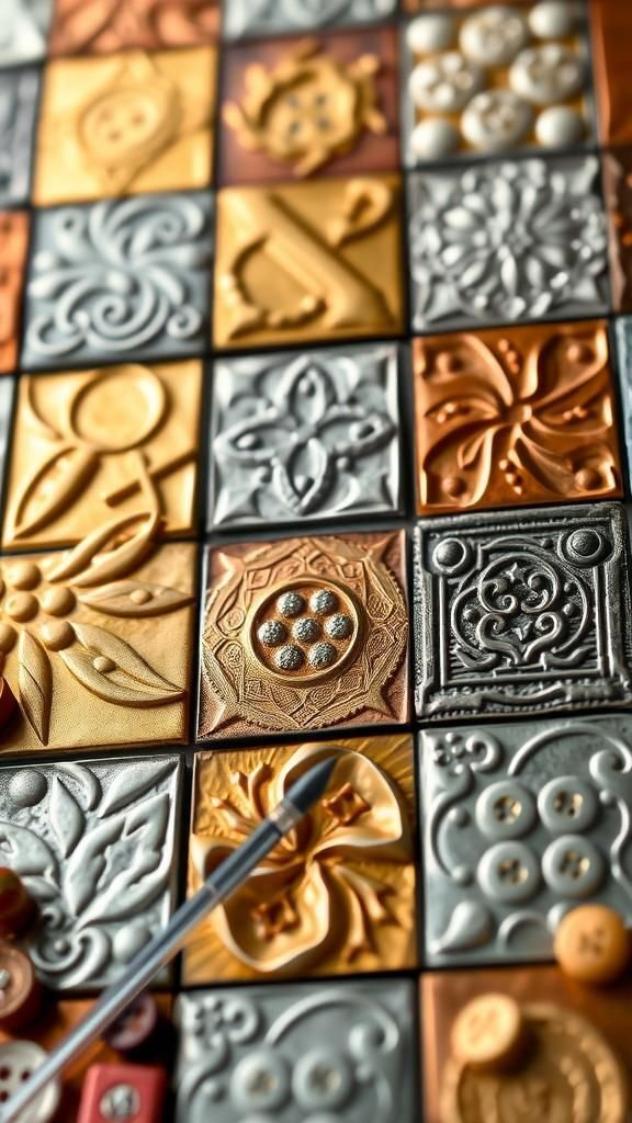 Patchwork Quilt Motif Mixed-Metal Foil Display Tile