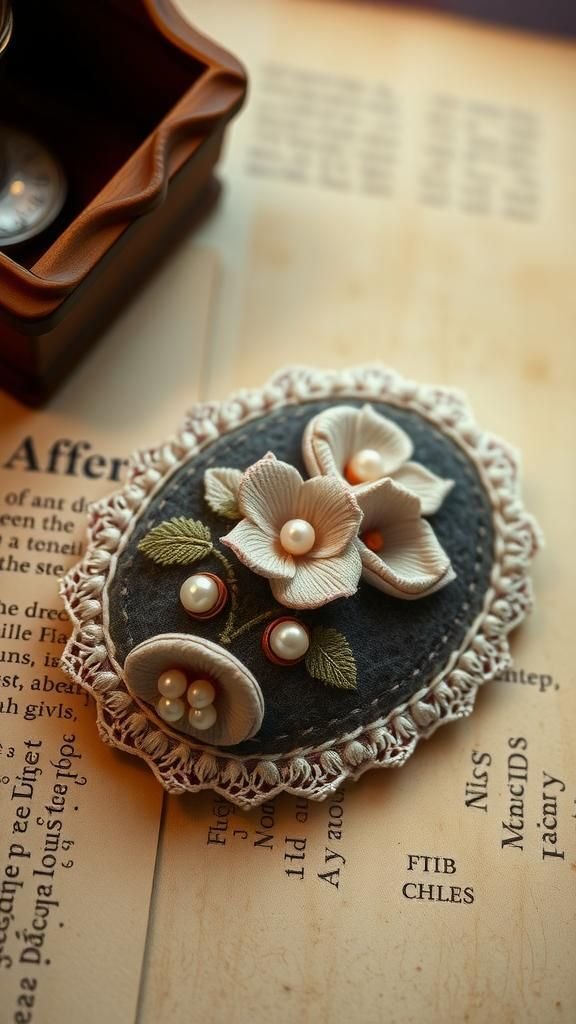 Vintage Cameo Floral Felt Barrette