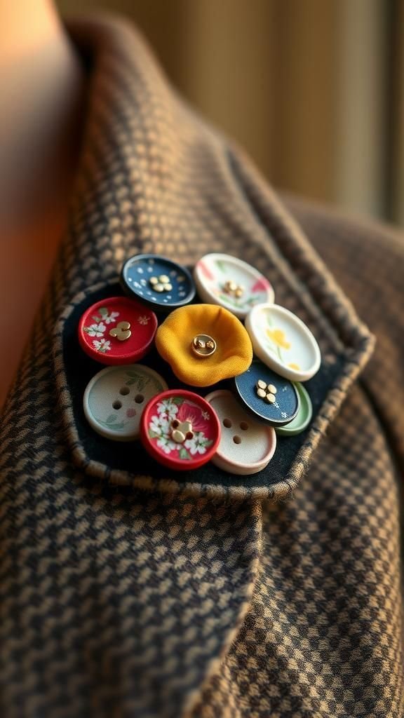 Brooch Bouquet Of Fabric Buttons