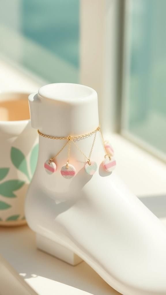 Delicate Anklet With Tiny Button Dangles