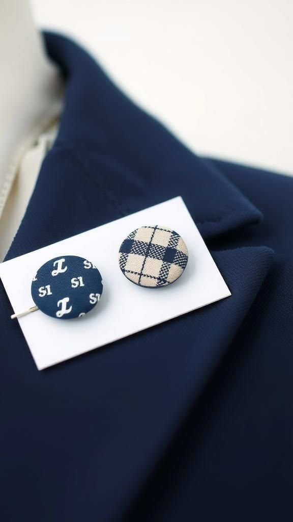 Lapel Pin Trio With Patterned Buttons