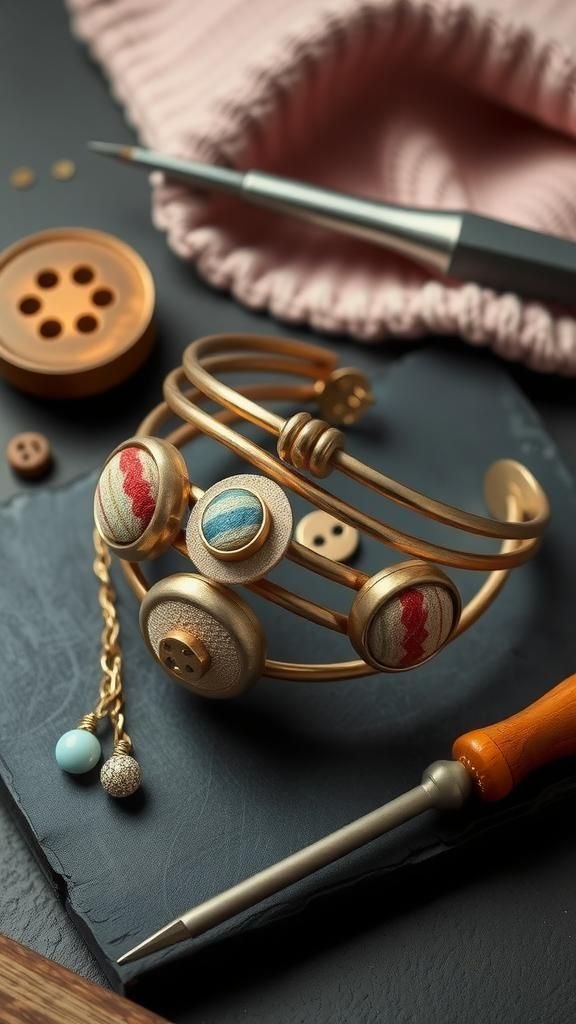 Mixed-Metal Cuff With Button Cabochons