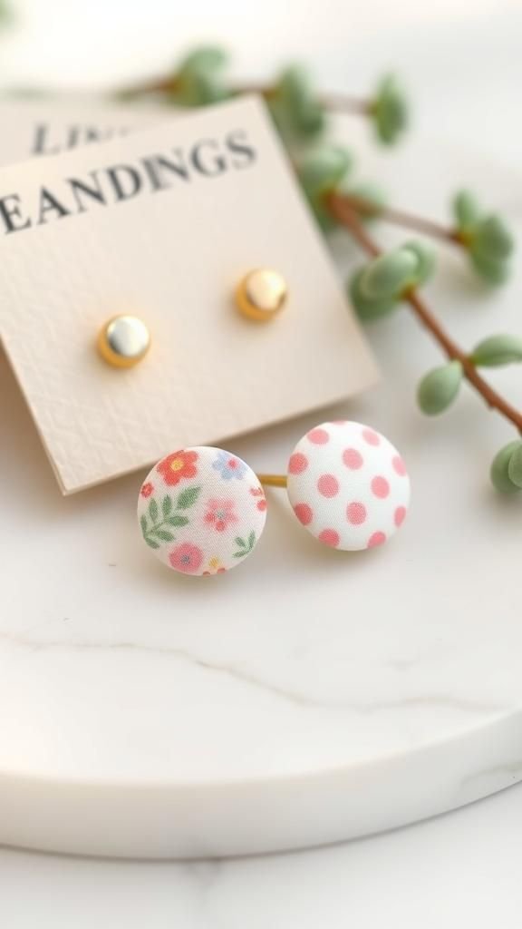 Petite Fabric Button Stud Earrings
