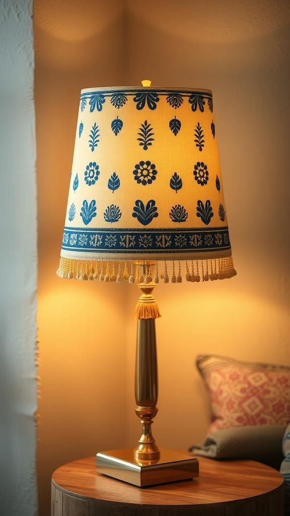 Boho Block-Print Cotton Shade With Tassel Ring