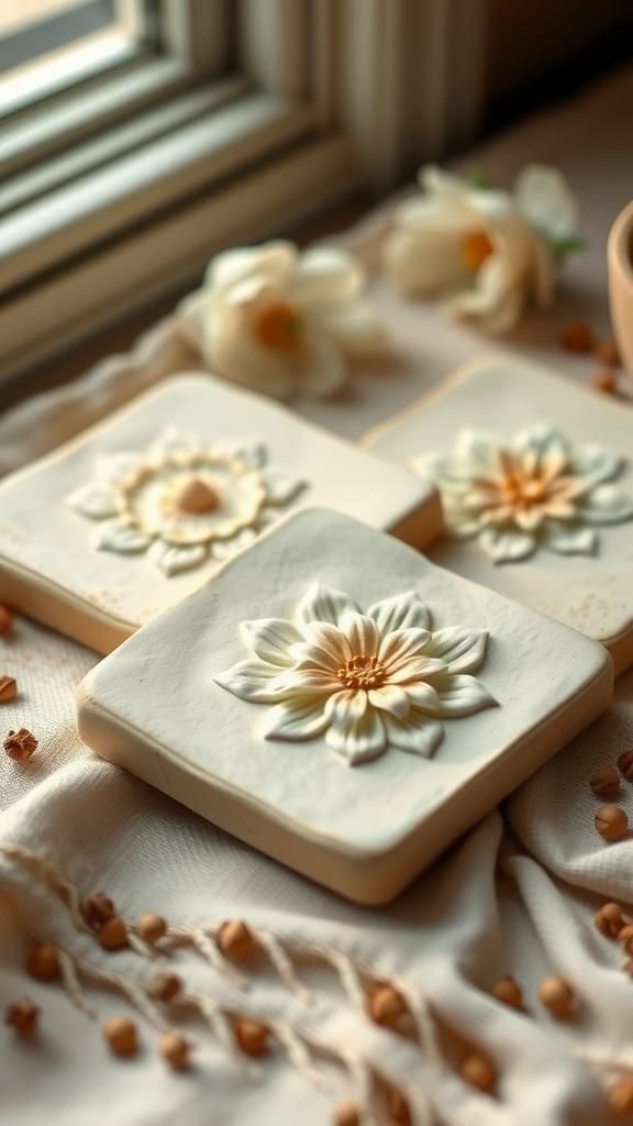 Botanical Coaster Tiles With Pressed Petal Charm