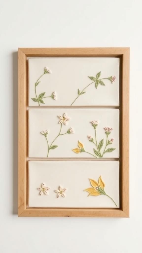 Framed Triptych Tiles Of Meadow-Inspired Blooms