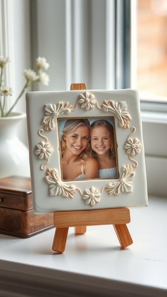 Photo Transfer Tile With Embossed Floral Frame