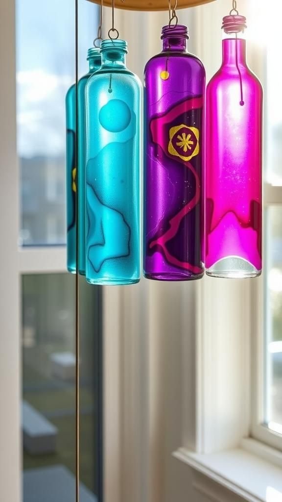 Alcohol-Ink Swirl Bottle Sun-Sound Sculpture