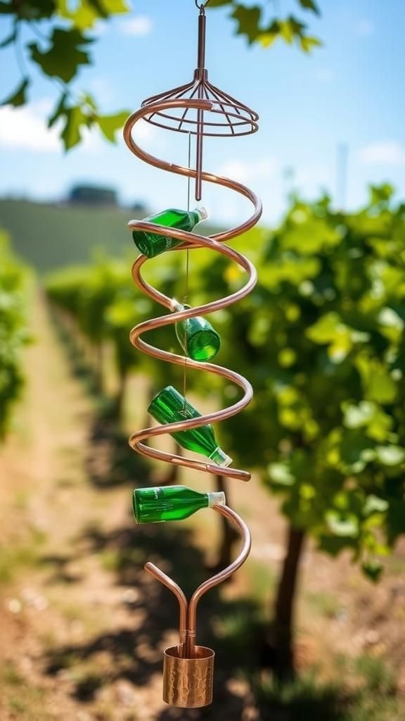 Copper-Wrapped Wine Bottle Spiral Chime