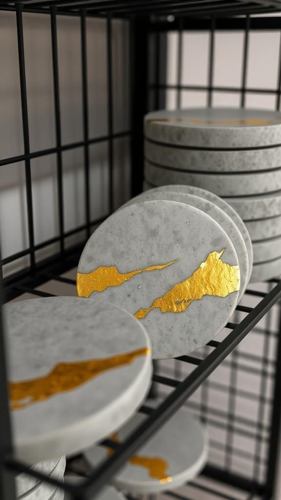 Concrete Fusion With Gold Leaf Resin Inlay