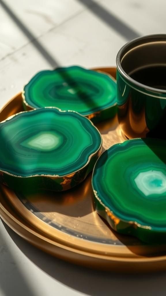 Emerald Agate Slices With Gilded Veins