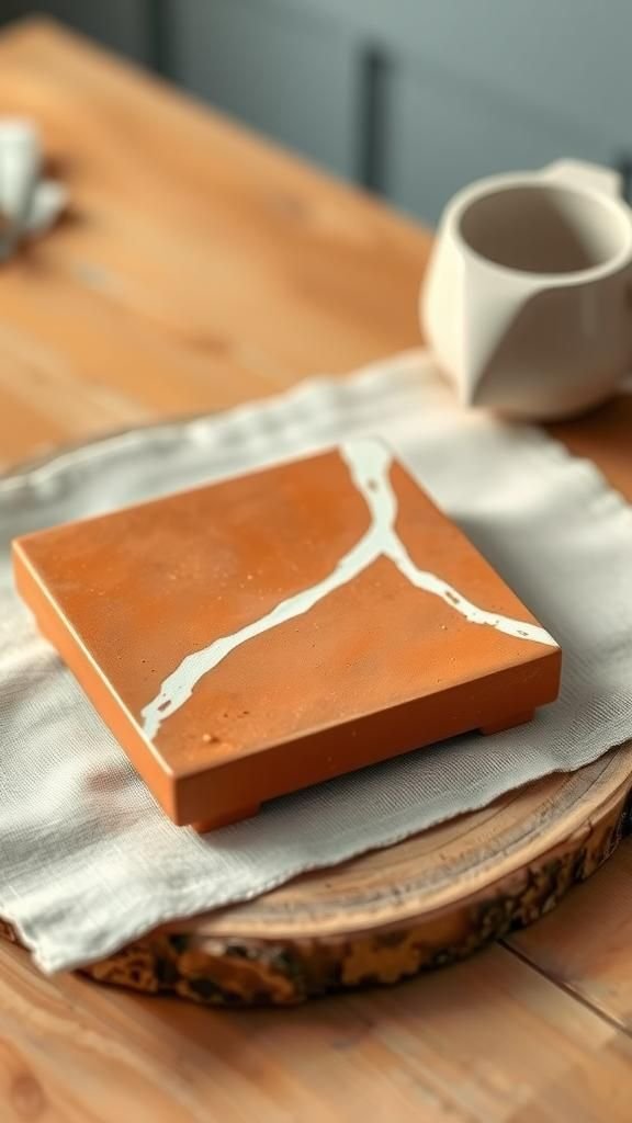 Terracotta And Chalk Minimal Line Trivet
