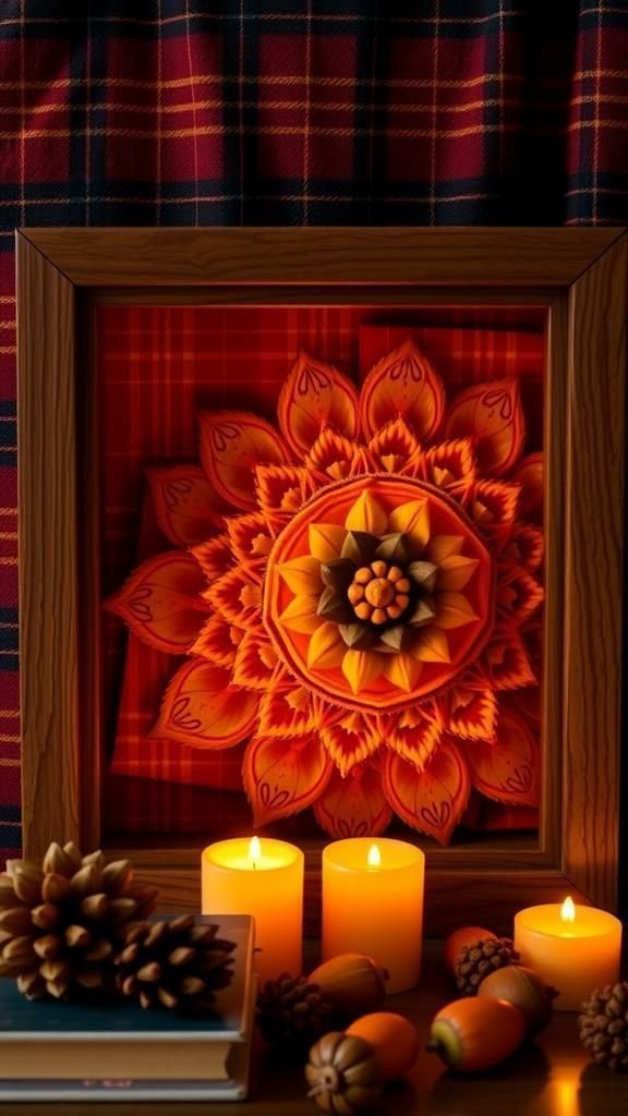 Autumn Pumpkin Spice Mandala With Plaid Backing