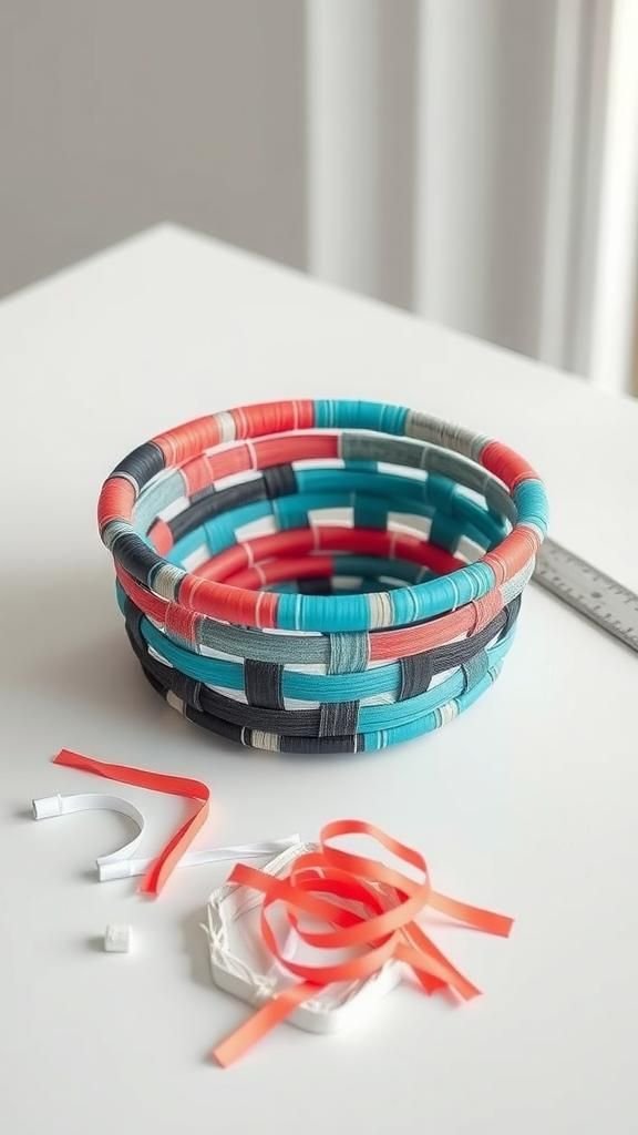 Color-Blocked Desk Catchall From Magazine Strips