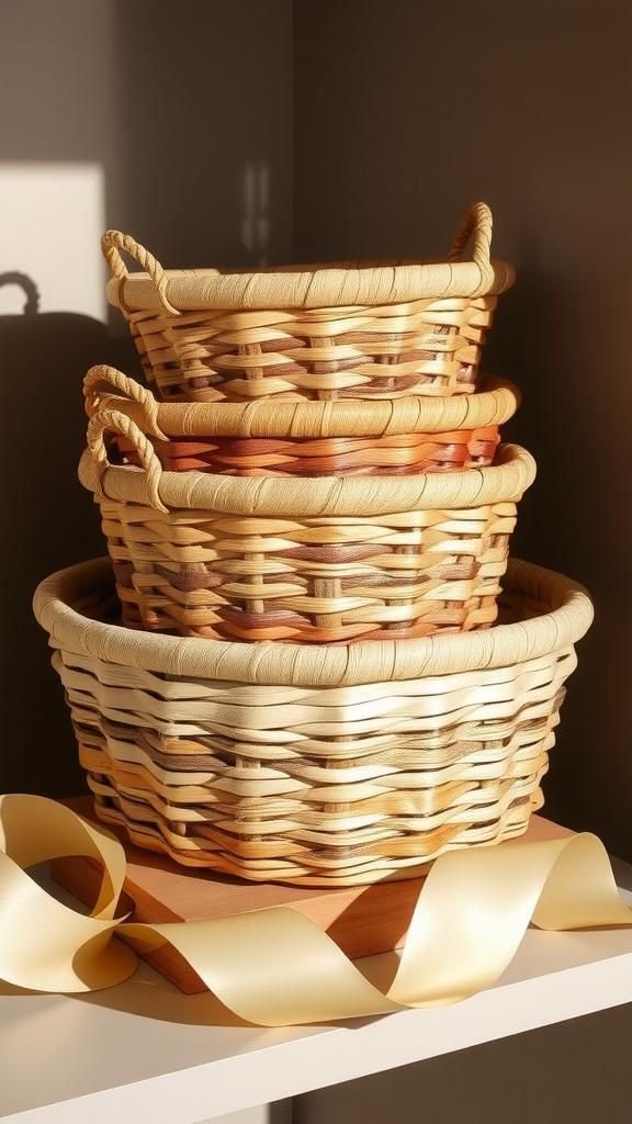 Earth-Tone Nesting Baskets Set For Shelves