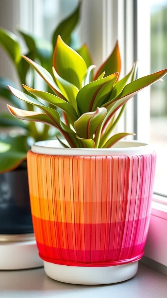 Rainbow Ombre Planter Sleeve Woven From Pages