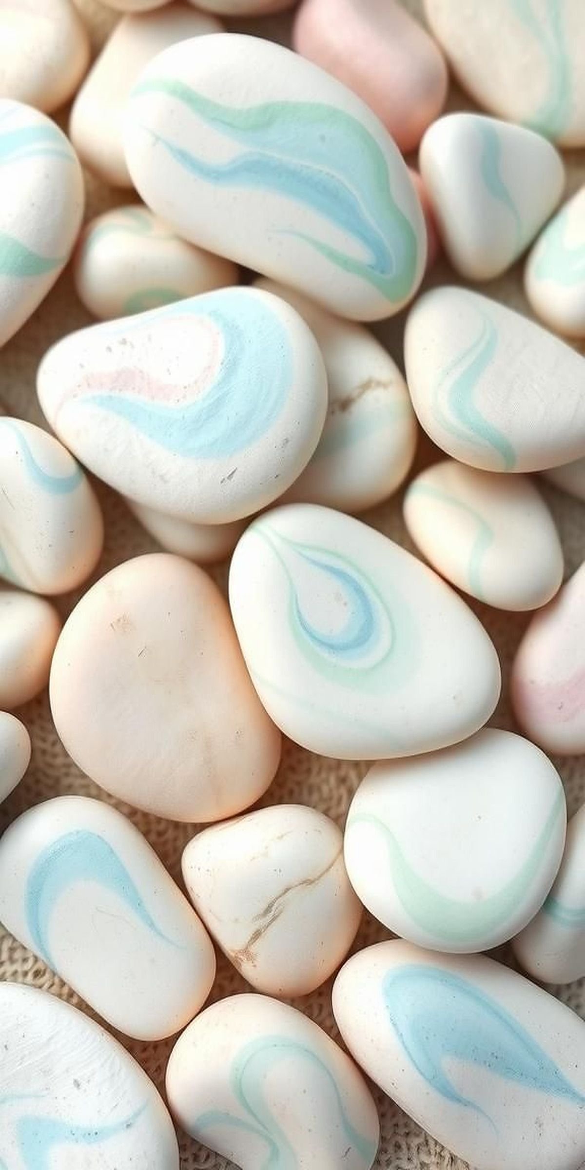 Soft Pastel Abstract Swirls On Smooth Pebbles