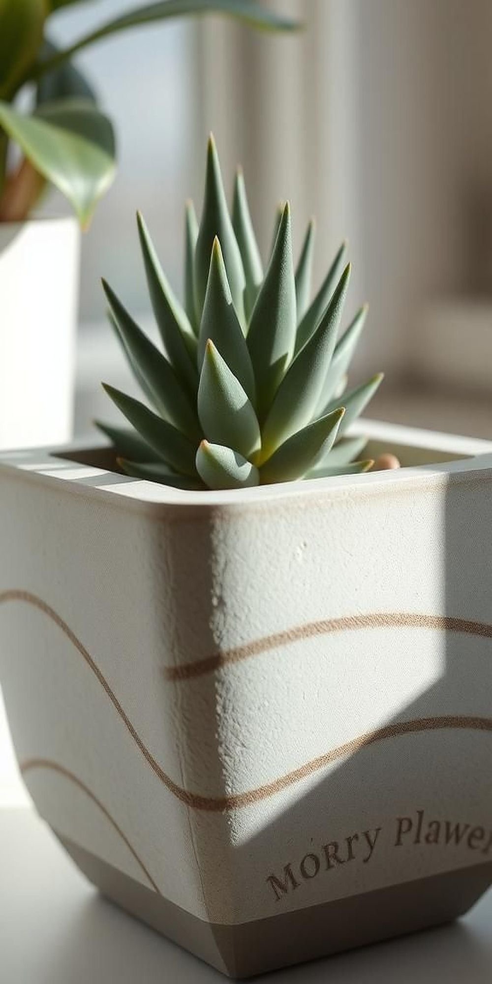 Textured Concrete Planters with Artistic Detailing