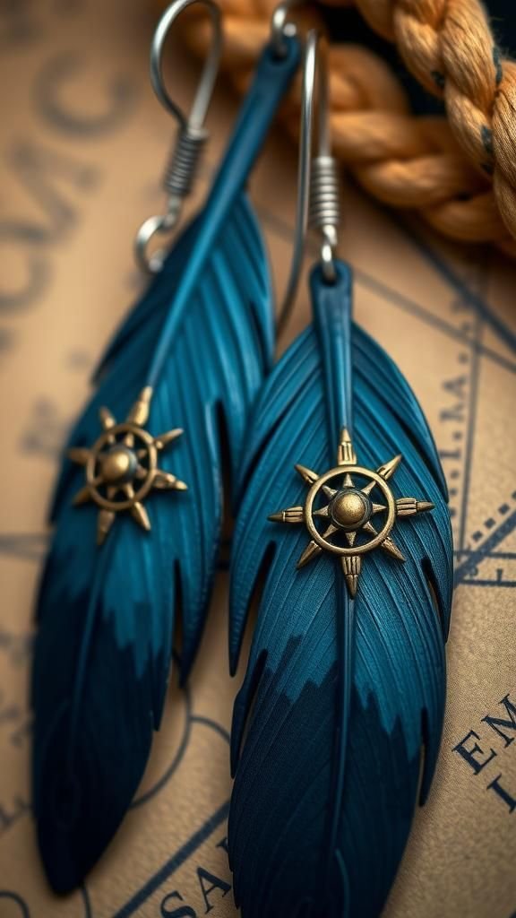 Navy Compass Rose On Sea-Storm Feathers