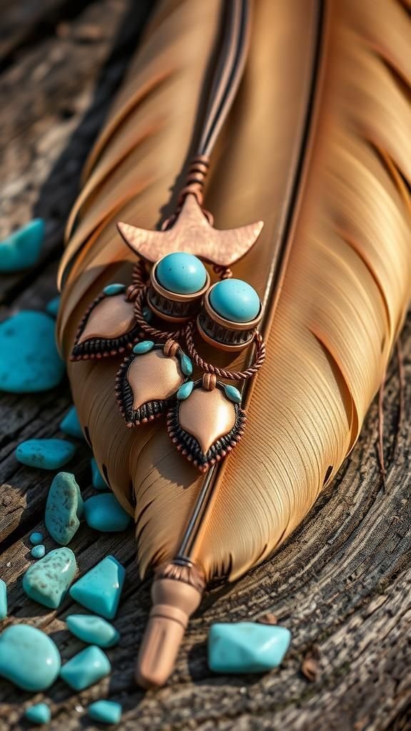 Turquoise And Copper Southwest Chevron Feathers
