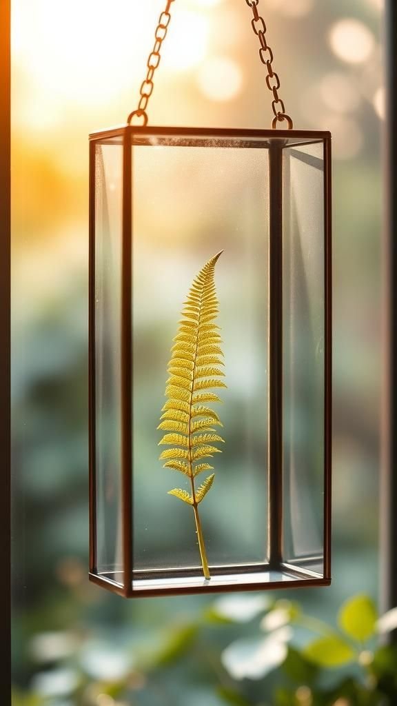 Brass Floating Frame With Woodland Fern Frond